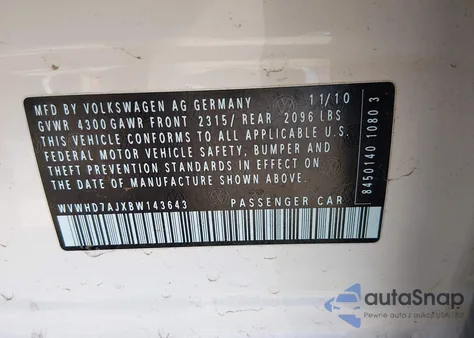 2011 Volkswagen Gti 4-Door из США, поврежденный, VIN WVWHD7AJXBW143643